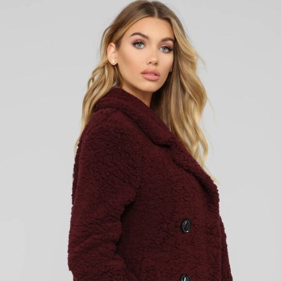 NWT Vintage Hot Kiss Fuzzy Burgundy Coat Jacket - Picture 7 of 11